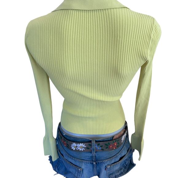 A.L.C. Lemon Yellow Ribbed Polo Sweater XS Bodycon Flared Sleeve Designer $325 - Picture 12 of 13